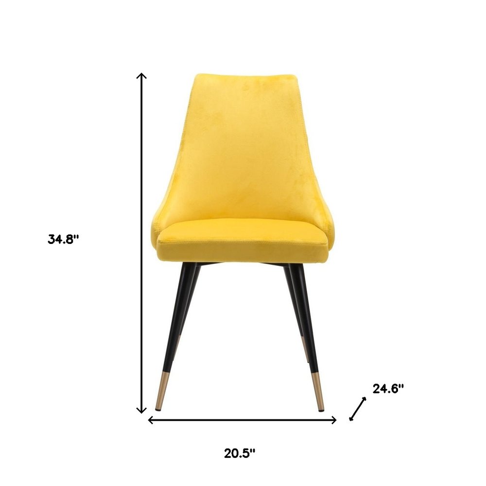 Set of Two Tufted Yellow And Black Upholstered Velvet Windsor Back Dining Side Chairs