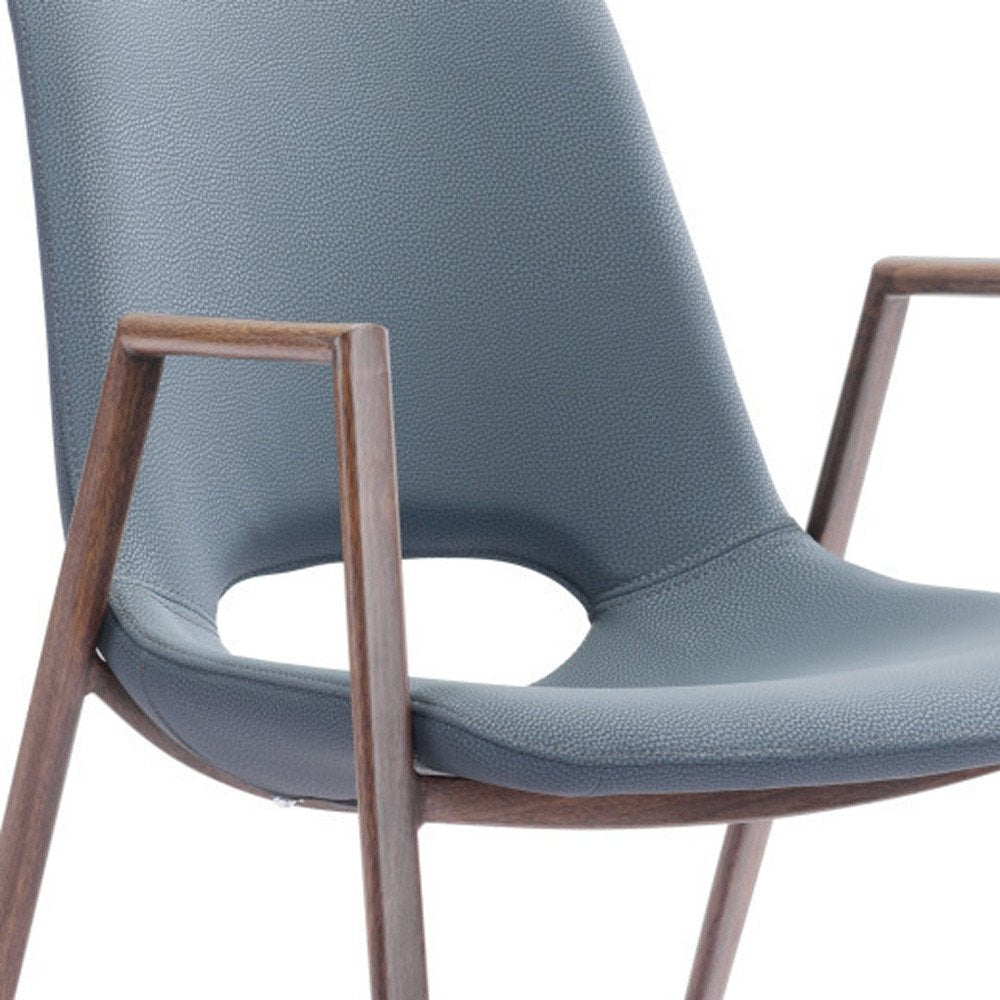 Set of Two Gray And Brown Upholstered Faux Leather Open Back Dining Arm Chairs