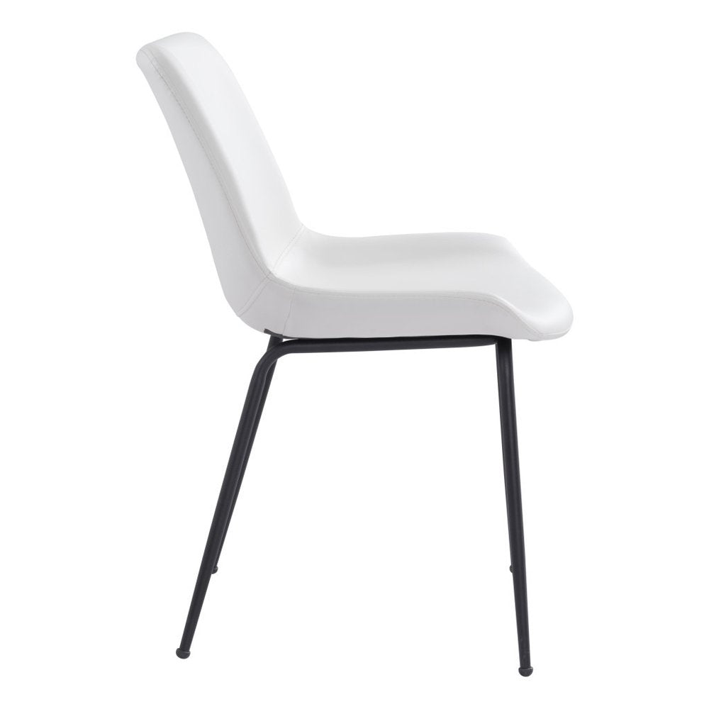 Set of Two White And Black Upholstered Faux Leather Dining Side Chairs