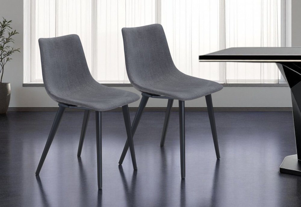 Set of Two Gray And Black Upholstered Fabric Dining Side Chairs