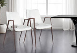 Set of Two White and Brown Upholstered Faux Leather Open Back Dining Arm Chairs