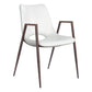 Set of Two White and Brown Upholstered Faux Leather Open Back Dining Arm Chairs