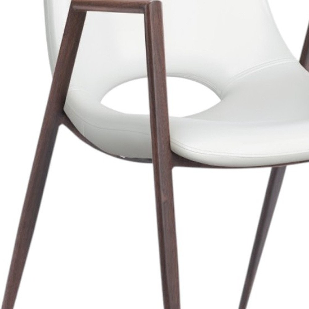 Set of Two White and Brown Upholstered Faux Leather Open Back Dining Arm Chairs