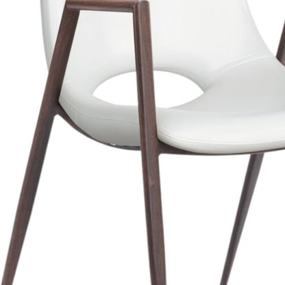 Set of Two White and Brown Upholstered Faux Leather Open Back Dining Arm Chairs