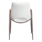 Set of Two White and Brown Upholstered Faux Leather Open Back Dining Arm Chairs