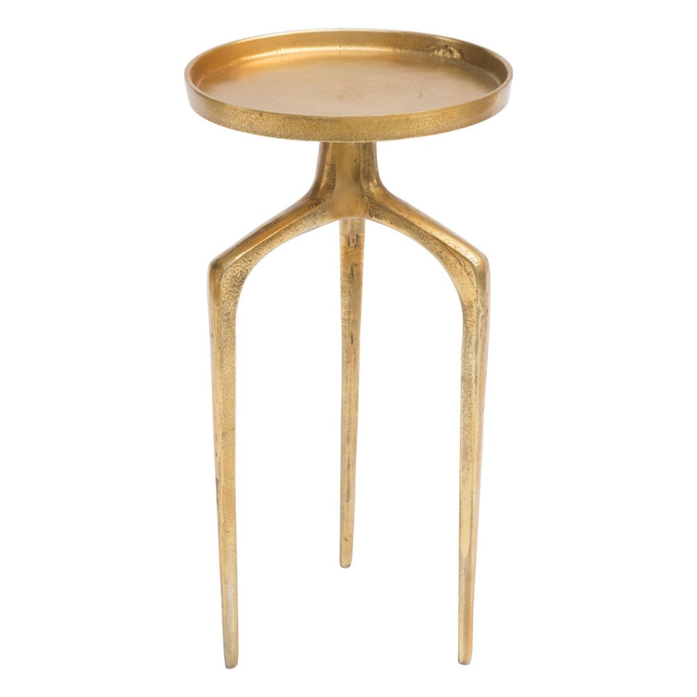 Set of Two Antiqued Gold and Gold Distressed Aluminum Nested Tables