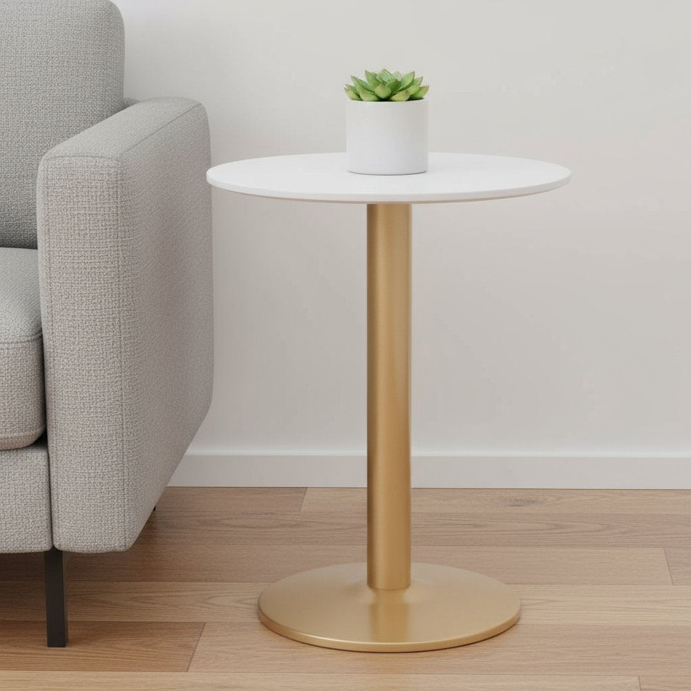 24" Gold And White Round End Table