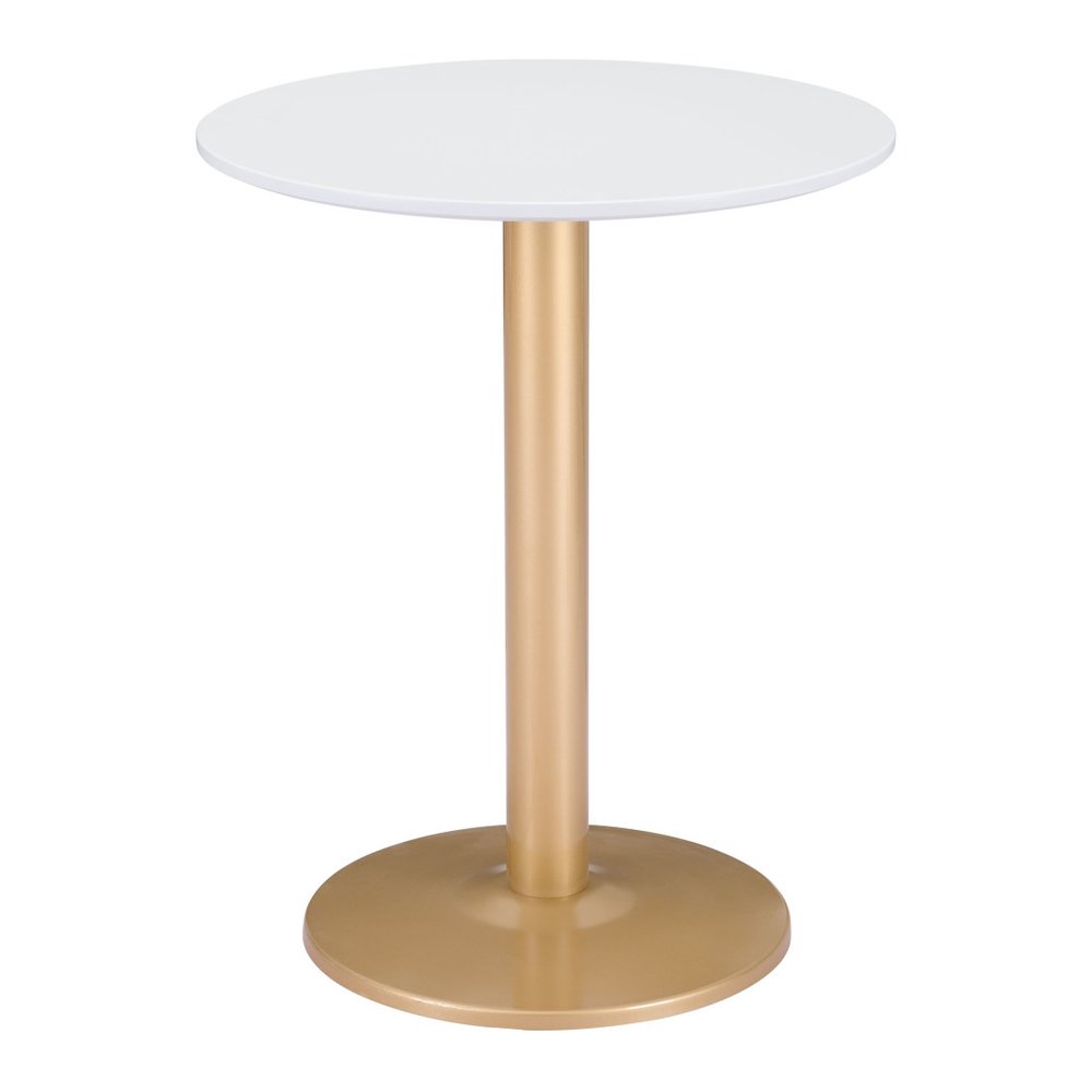 30" White and Gold Wood and Steel Pedestal End Table