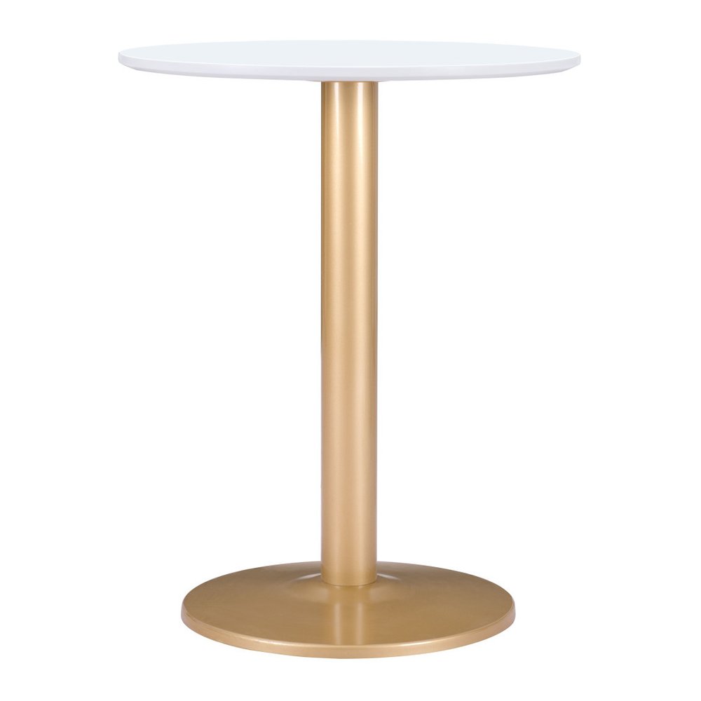 30" White and Gold Wood and Steel Pedestal End Table