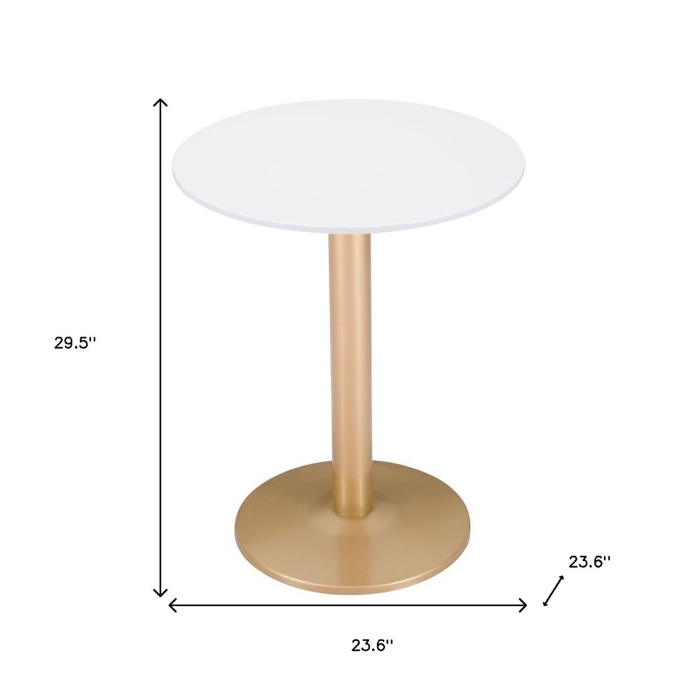 30" White and Gold Wood and Steel Pedestal End Table