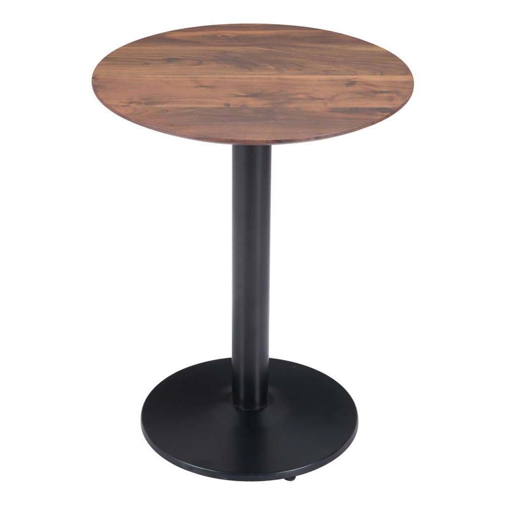 30" Black and Brown Wood and Steel Pedestal End Table