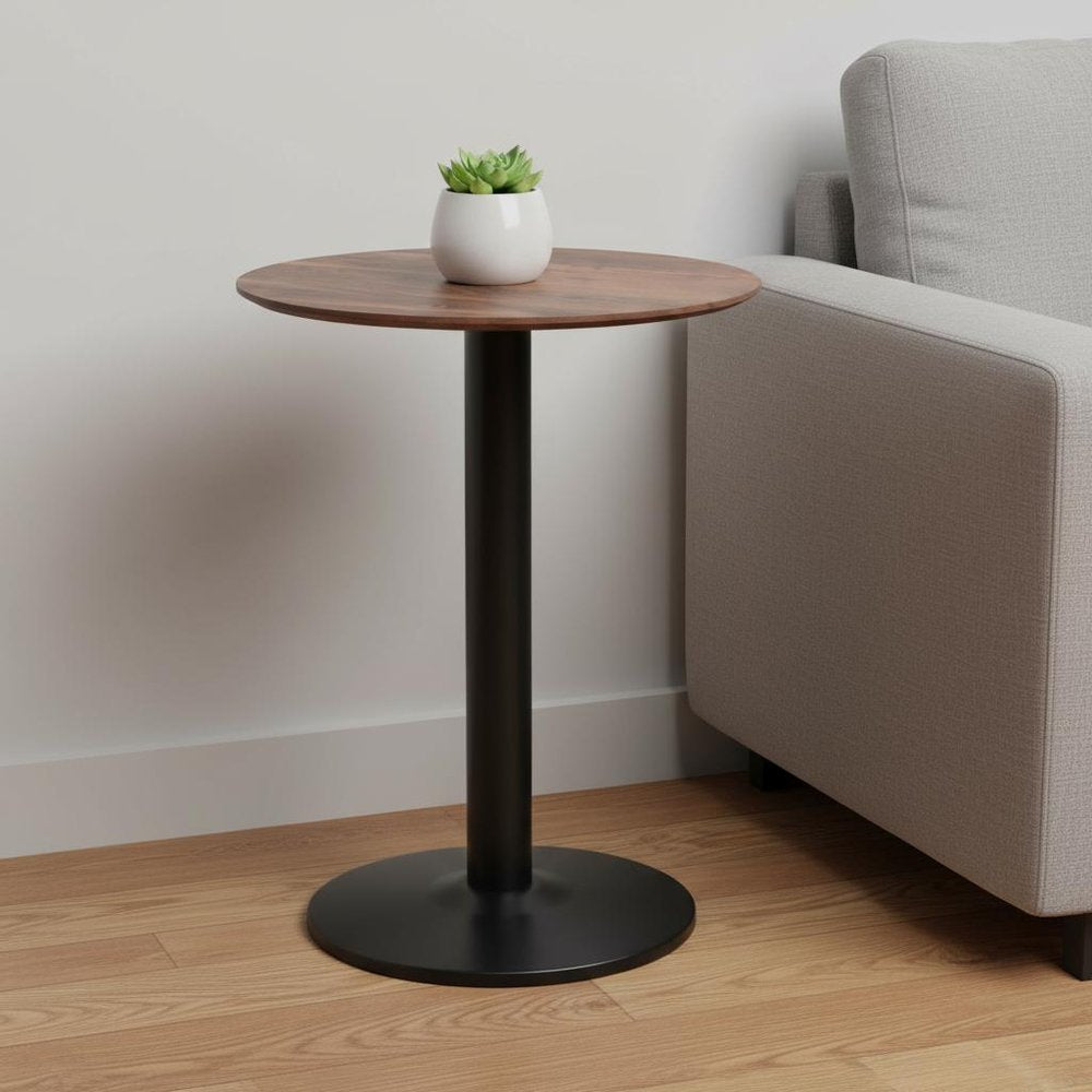 30" Black and Brown Wood and Steel Pedestal End Table