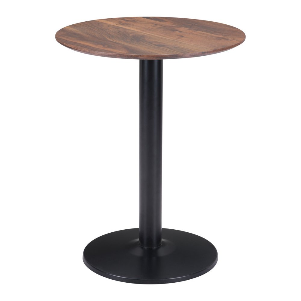 30" Black and Brown Wood and Steel Pedestal End Table