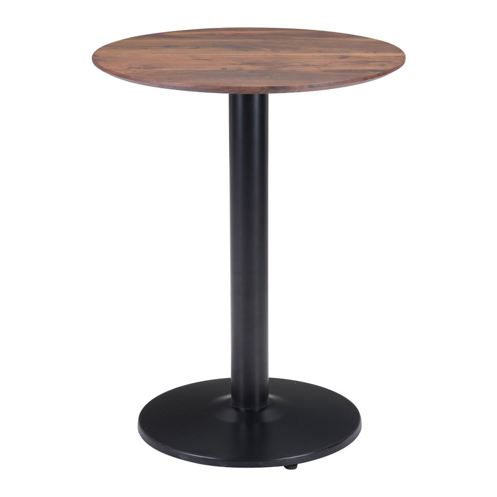 30" Black and Brown Wood and Steel Pedestal End Table