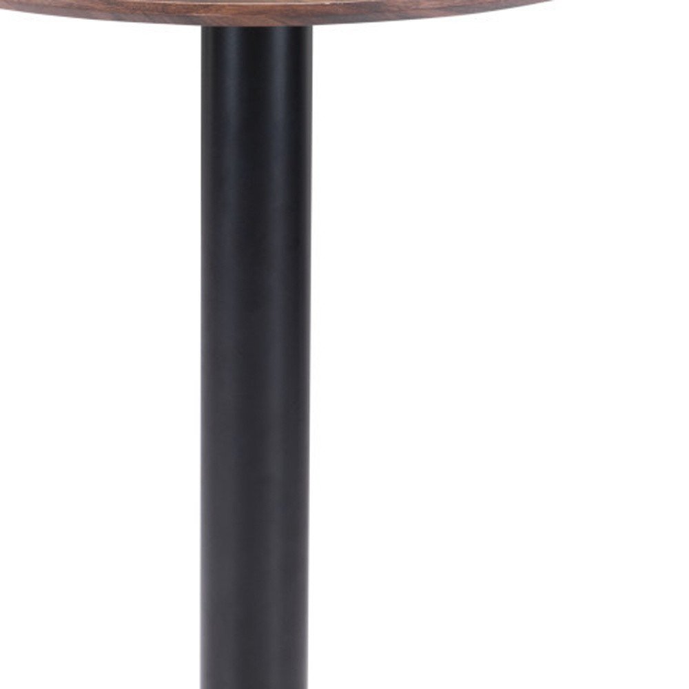 30" Black and Brown Wood and Steel Pedestal End Table
