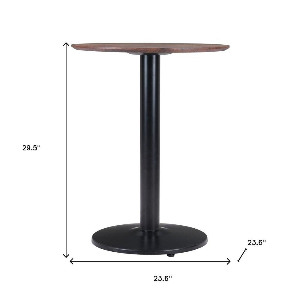 30" Black and Brown Wood and Steel Pedestal End Table