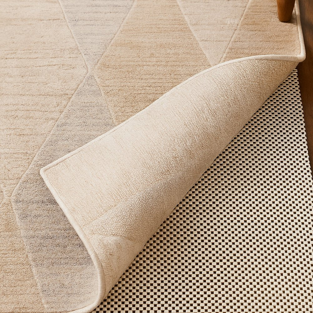 2' x 4' Ivory Striped Weave Non Slip Rug Pad