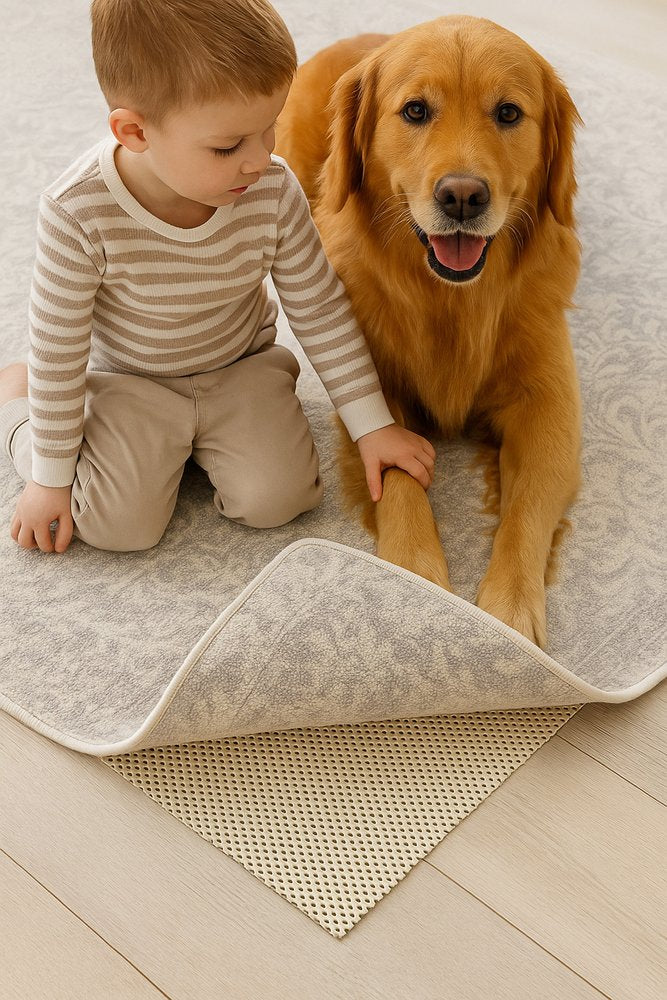 2' x 4' Ivory Striped Weave Non Slip Rug Pad
