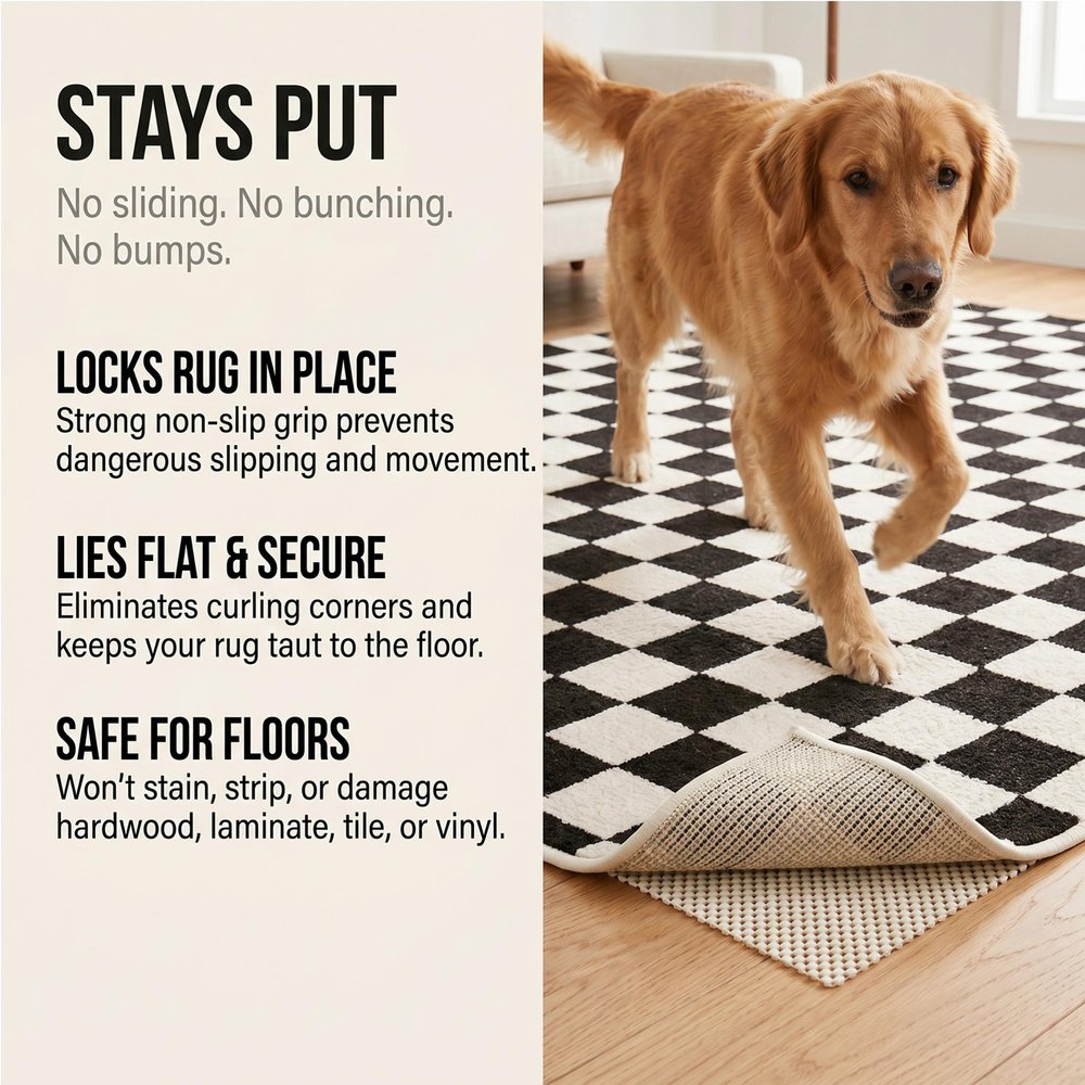 2' x 4' Ivory Striped Weave Non Slip Rug Pad