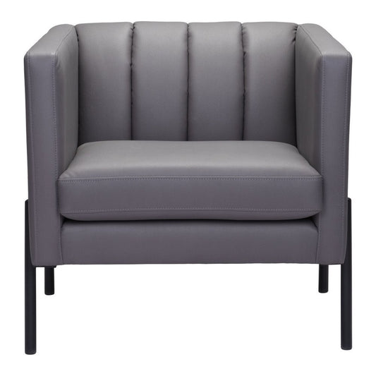 28" Light Gray And Black Faux Leather And Faux Leather Club Chair