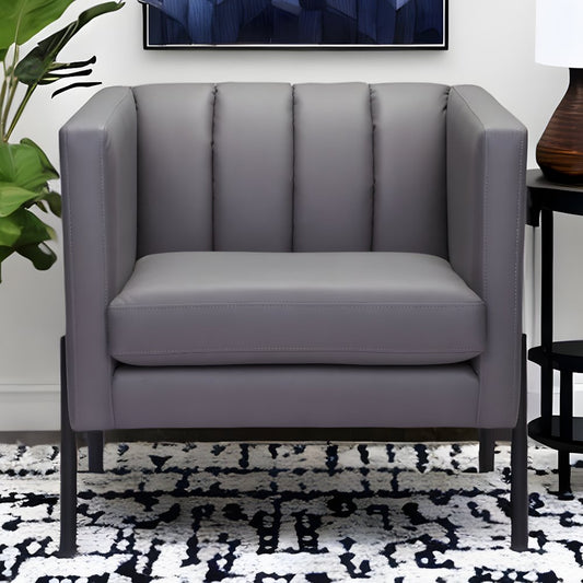 28" Light Gray And Black Faux Leather And Faux Leather Club Chair