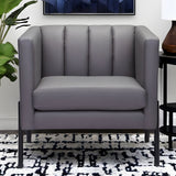 28" Light Gray And Black Faux Leather And Faux Leather Club Chair