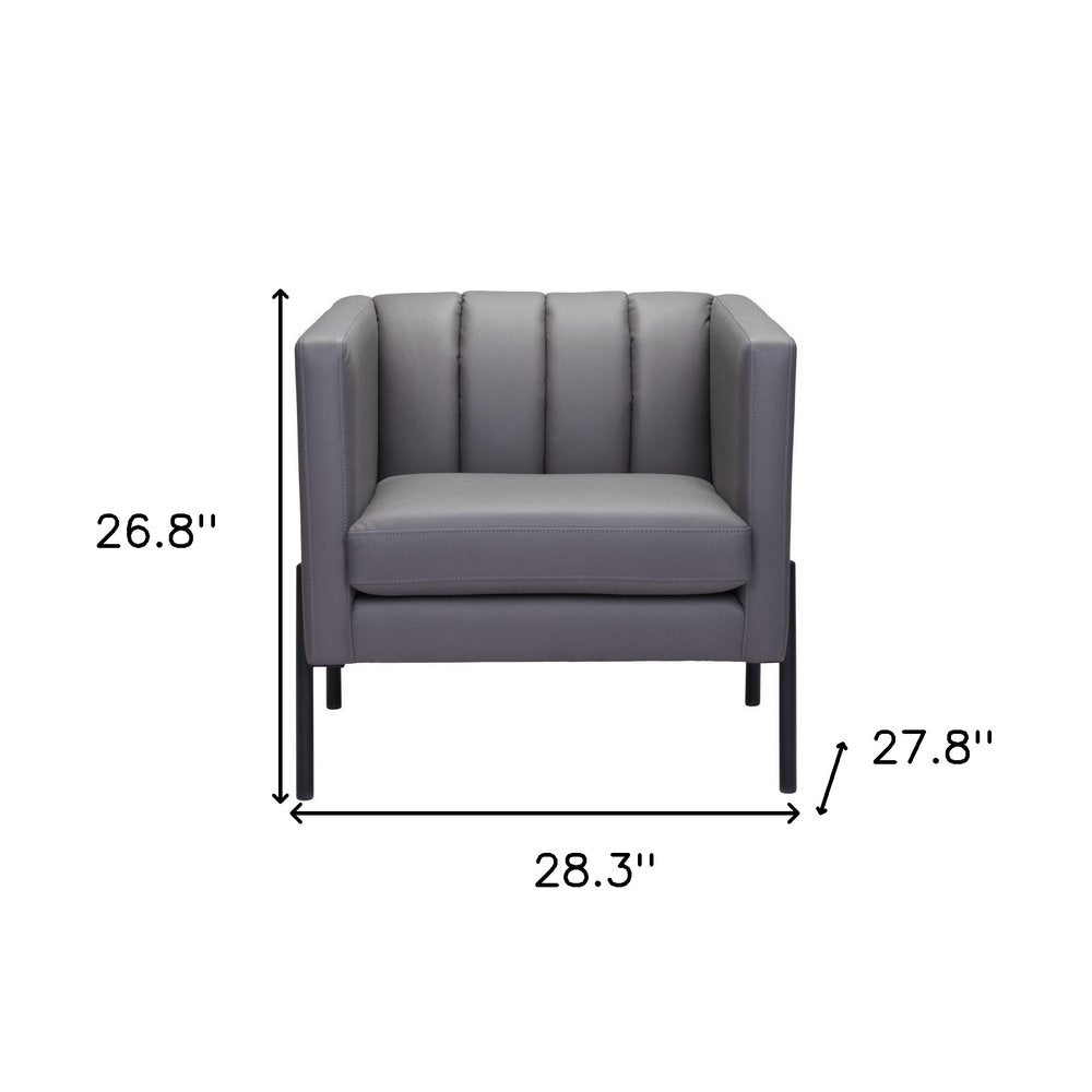 28" Light Gray And Black Faux Leather And Faux Leather Club Chair