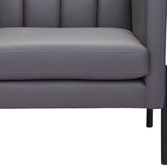 28" Light Gray And Black Faux Leather And Faux Leather Club Chair
