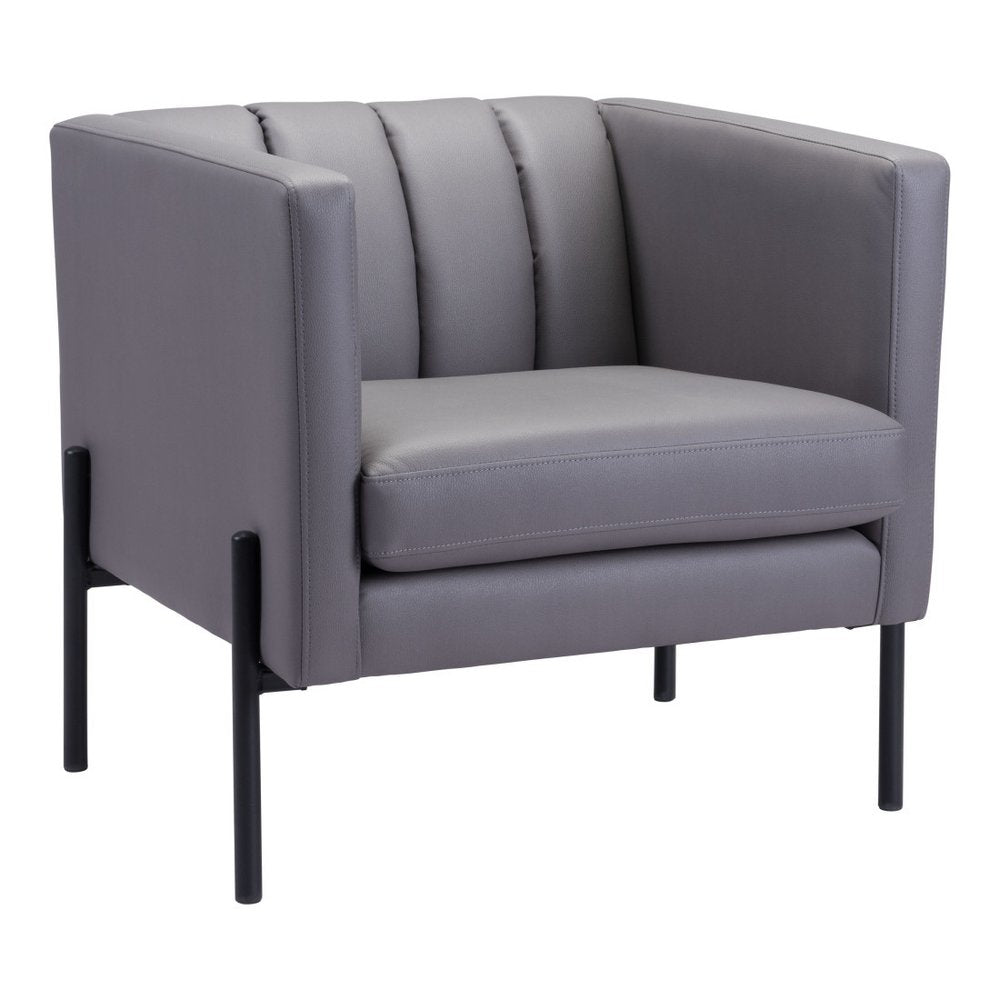 28" Light Gray And Black Faux Leather And Faux Leather Club Chair