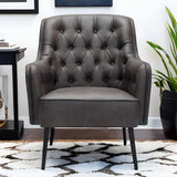 29" Black Faux Leather And Upholstered Tufted Chesterfield Chair