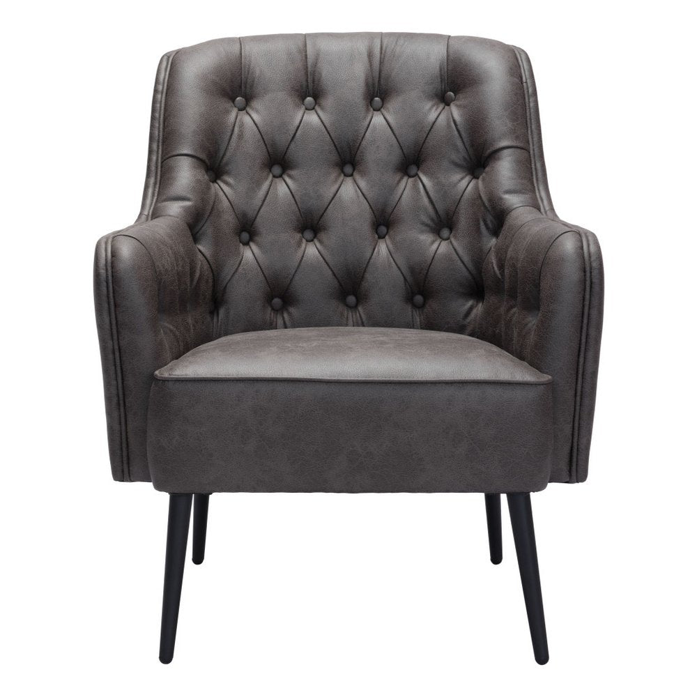 29" Black Faux Leather And Upholstered Tufted Chesterfield Chair