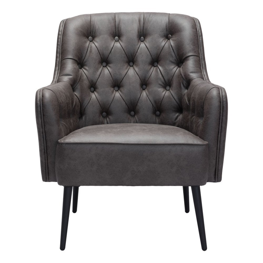 29" Black Faux Leather And Upholstered Tufted Chesterfield Chair