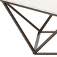 36" White and Antiqued Brass Faux Marble And Steel Square Abstract Coffee Table