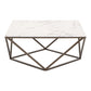 36" White and Antiqued Brass Faux Marble And Steel Square Abstract Coffee Table