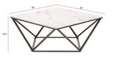 36" White and Antiqued Brass Faux Marble And Steel Square Abstract Coffee Table