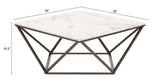 36" White and Antiqued Brass Faux Marble And Steel Square Abstract Coffee Table