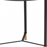 Set of Two White and Black Faux Marble And Glass And Steel Round Bunching Coffee Tables