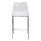 Set of Two 30" White And Silver Steel Low Back Bar Height Bar Chairs