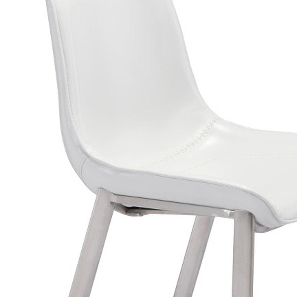 Set of Two 30" White And Silver Steel Low Back Bar Height Bar Chairs