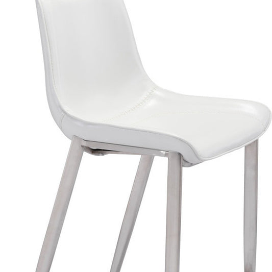Set of Two 30" White And Silver Steel Low Back Bar Height Bar Chairs