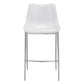 Set of Two 30" White And Silver Steel Low Back Bar Height Bar Chairs