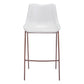 Set of Two 30" White And Brown Steel Low Back Bar Height Bar Chairs