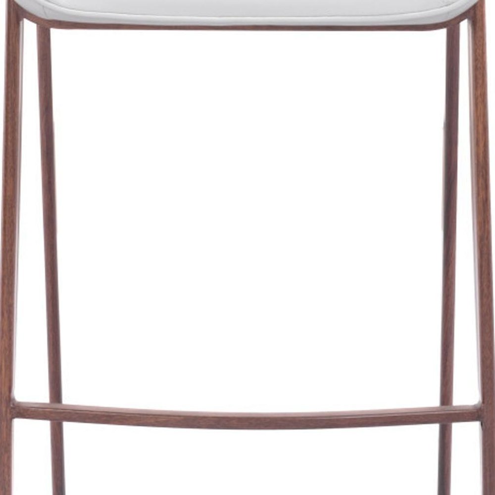 Set of Two 30" White And Brown Steel Low Back Bar Height Bar Chairs
