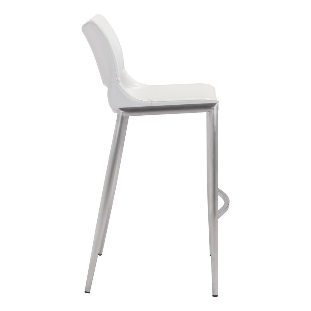 Set of Two 29" White And Silver Steel Low Back Bar Height Bar Chairs