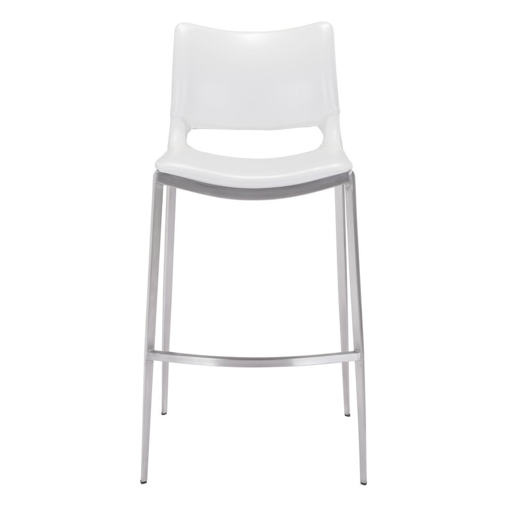 Set of Two 29" White And Silver Steel Low Back Bar Height Bar Chairs