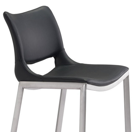 Set of Two 29" Black And Silver Faux Leather And Steel Low Back Bar Height Bar Chairs