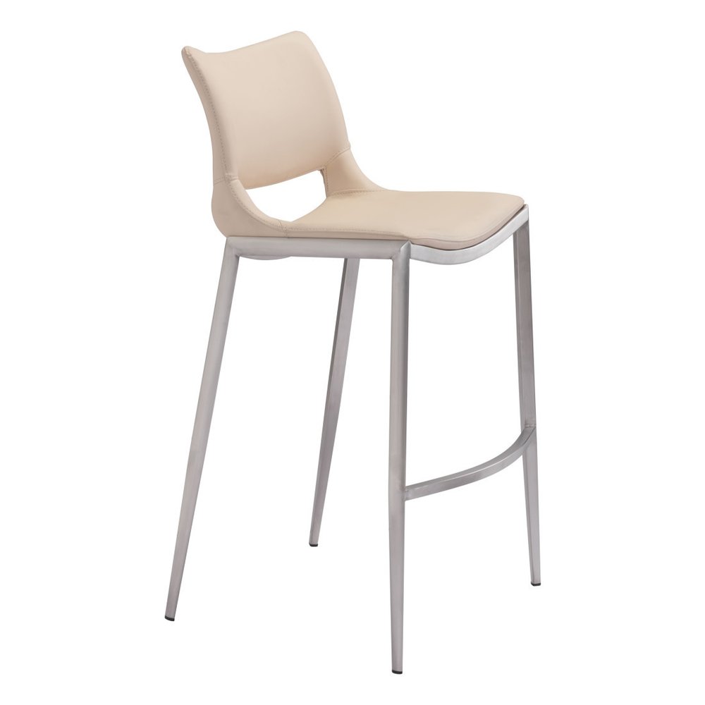 Set of Two 29" Light Pink And Silver Faux Leather And Steel Low Back Bar Height Bar Chairs