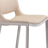 Set of Two 29" Light Pink And Silver Faux Leather And Steel Low Back Bar Height Bar Chairs