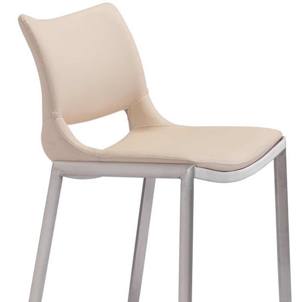 Set of Two 29" Light Pink And Silver Faux Leather And Steel Low Back Bar Height Bar Chairs