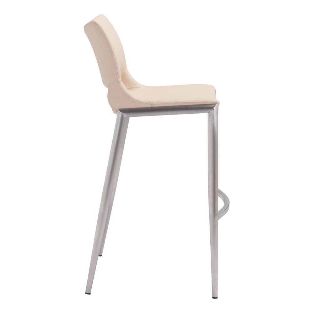 Set of Two 29" Light Pink And Silver Faux Leather And Steel Low Back Bar Height Bar Chairs